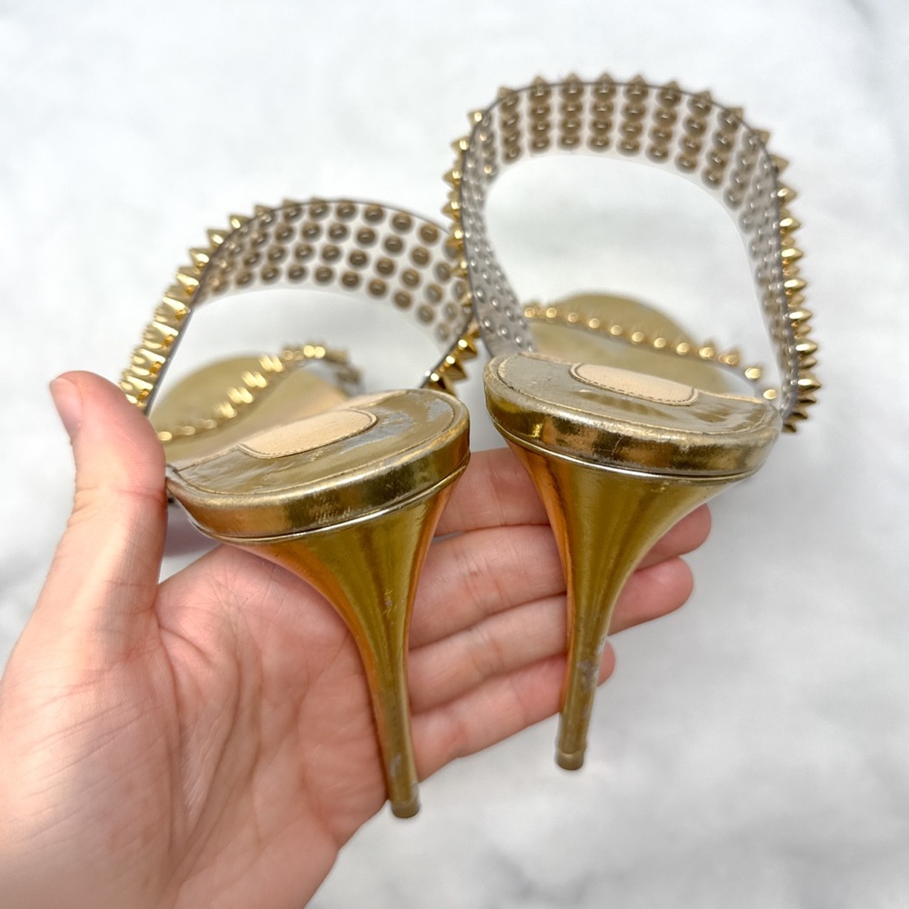 Christian Louboutin Spikes Only PVC Chrome Open Toe Mule Sandal Heels Gold 42 - Picture 10 of 16